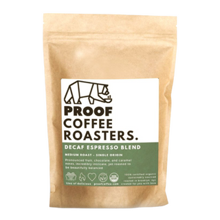 PROOF Coffee Roasters decaf espresso blend; Certified Organic & Kosher, roasted in Brooklyn NYC