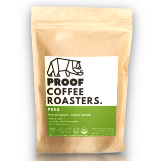 PROOF Coffee Roasters Peru single origin; Certified Organic & Kosher, roasted in Brooklyn NYC