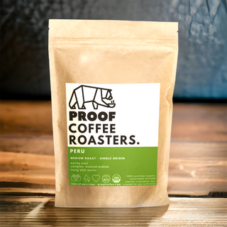 PROOF Coffee Roasters Peru single origin; Certified Organic & Kosher, roasted in Brooklyn NYC