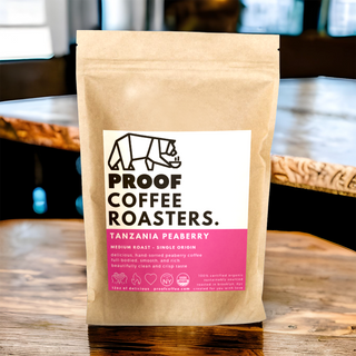 PROOF Coffee Roasters Tanzania peaberry; Certified Organic & Kosher, roasted in Brooklyn NYC