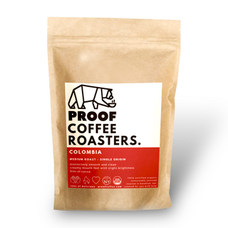 PROOF Coffee Roasters Colombia single origin; Certified Organic & Kosher, roasted in Brooklyn NYC