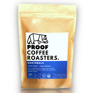 PROOF Coffee Roasters Guatemala single origin; Certified Organic & Kosher, roasted in Brooklyn NYC