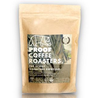 PROOF Coffee Roasters The Schist Espresso blend; Certified Organic & Kosher, roasted in Brooklyn NYC