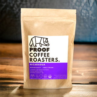 PROOF Coffee Roasters Nicaragua single origin; Certified Organic & Kosher, roasted in Brooklyn NYC
