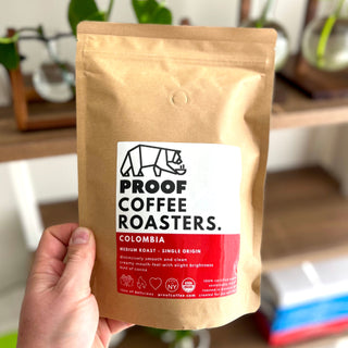 PROOF Coffee Roasters Colombia single origin; Certified Organic & Kosher, roasted in Brooklyn NYC